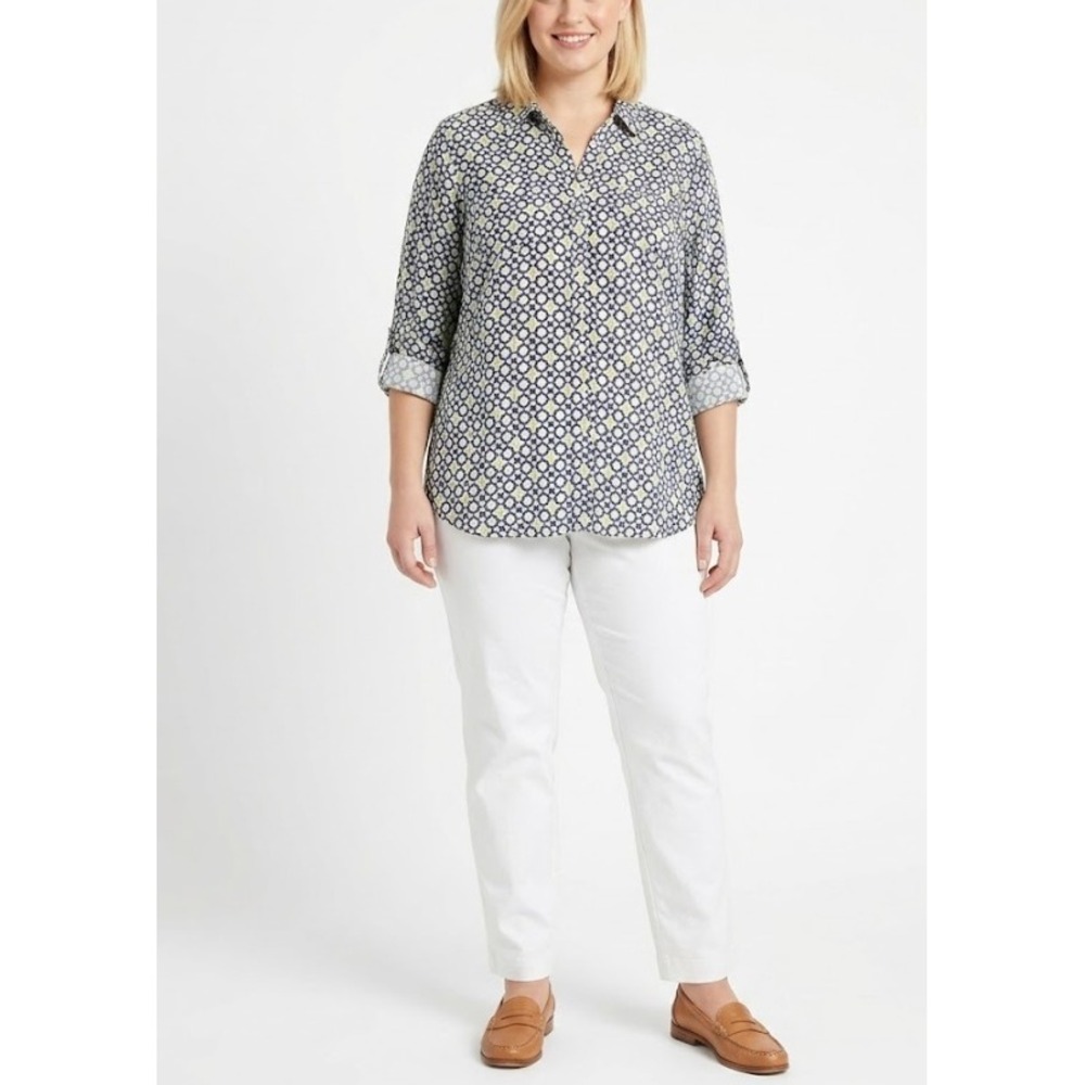 Christopher & Banks Button Down Blouse XL Geometric Long‎ Sleeve Office Preppy